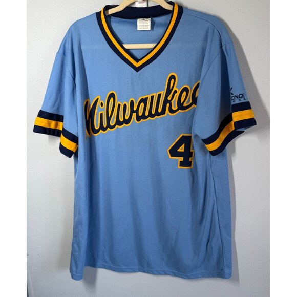 Milwaukee Brewers Paul Molitor #4 Replica 80s Blue V-Neck Jersey Adult XXL - Picture 1 of 9